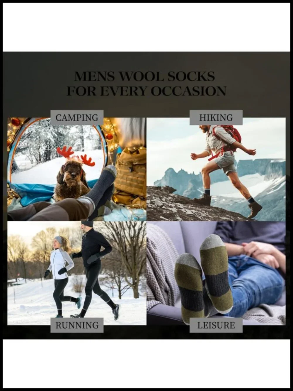 Men's Merino Wool Hiking Socks 5 Pair Thermal Heavy Cushion Crew